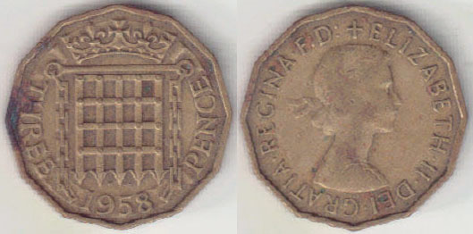 1958 Great Britain Threepence A008526